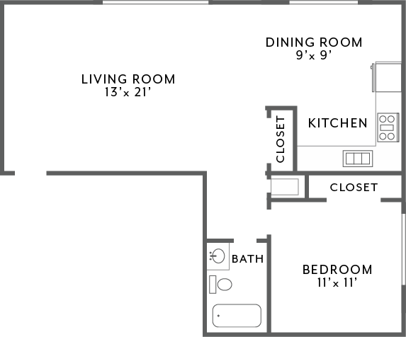 1Bed1Bath_700 Floor Plan 1